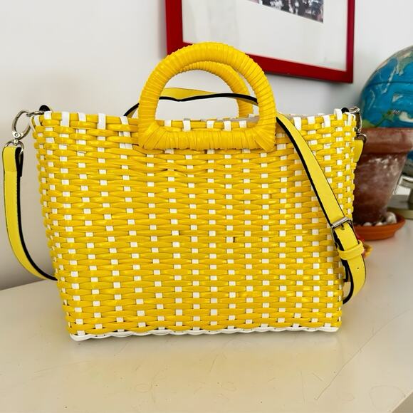 Urban Expressions Handbags - Urban Expression Mallorca Tote Yellow White Basket Weave Canvas Lined